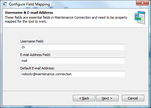 Novell LDAP Field Mapping Information Screen
